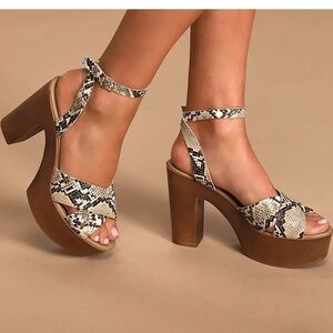 Lulu's Galilea Snakeskin Platform Sandals - Brown and Cream Size 6.5 M NWOB